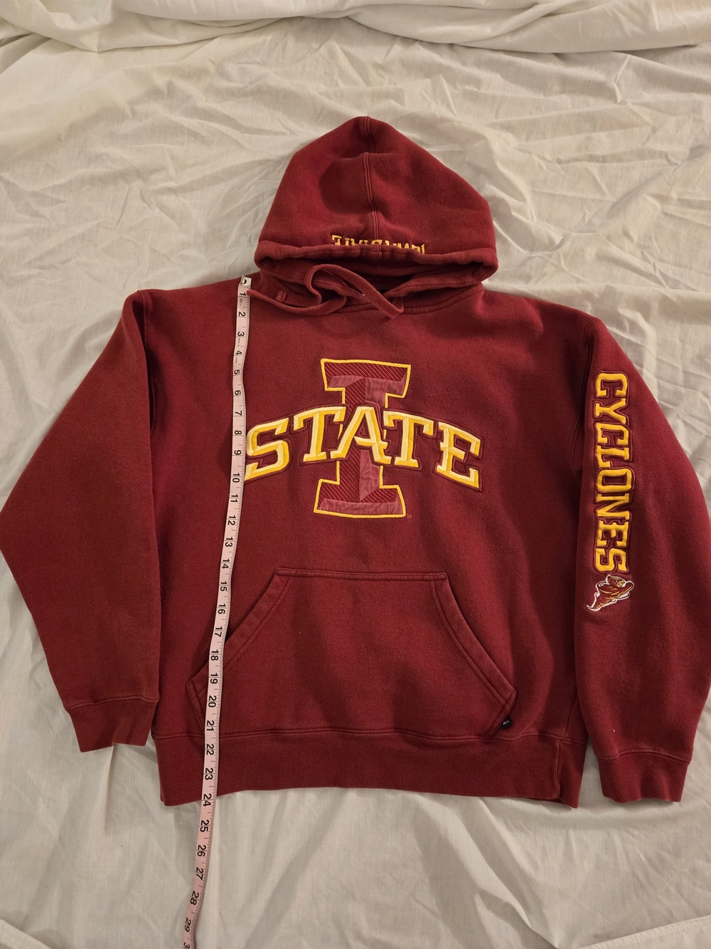 Iowa State Red Pullover Hoodie with Embroidered 'I STATE' and Cyclones Sleeve